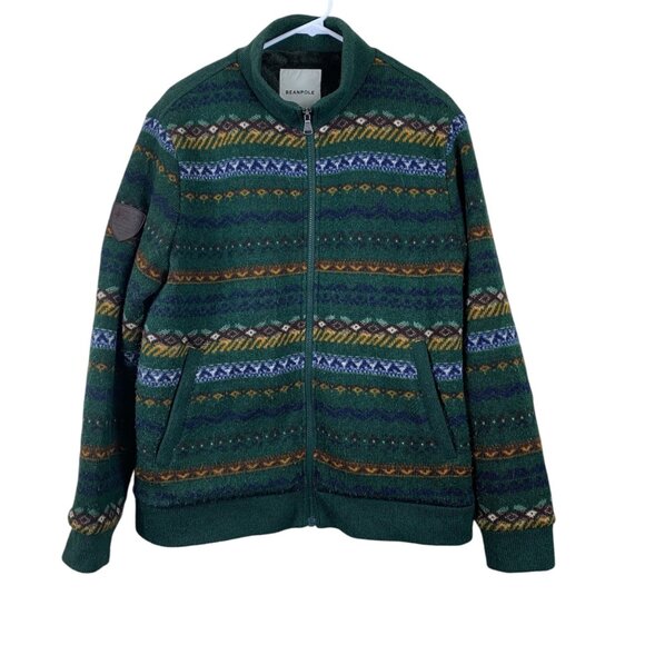 Beanpole Women’s Fair Isle Forest Green Sweater Knit Jacket Size Large - Picture 1 of 7